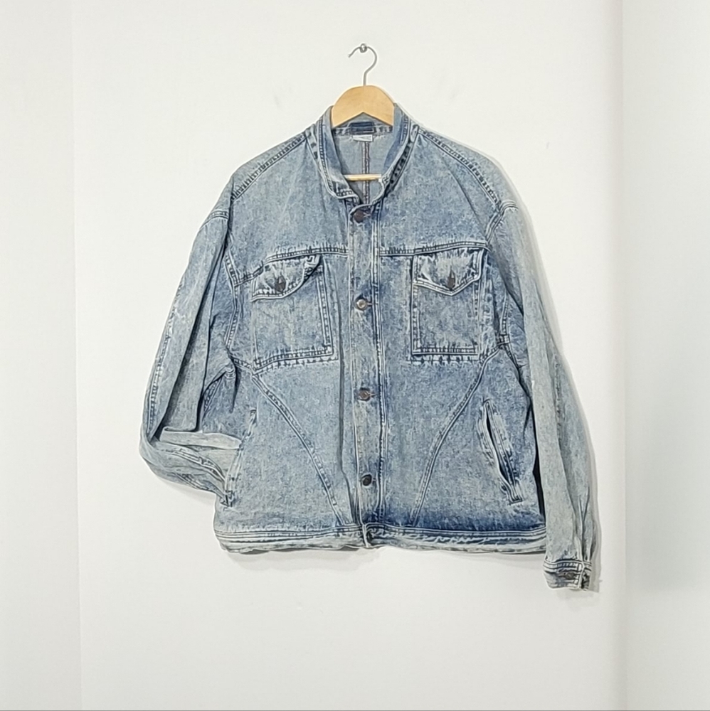 Vintage Rough Trade Unisex Blue Denim Cotton Retro Fit Jean Jacket 80's 90's